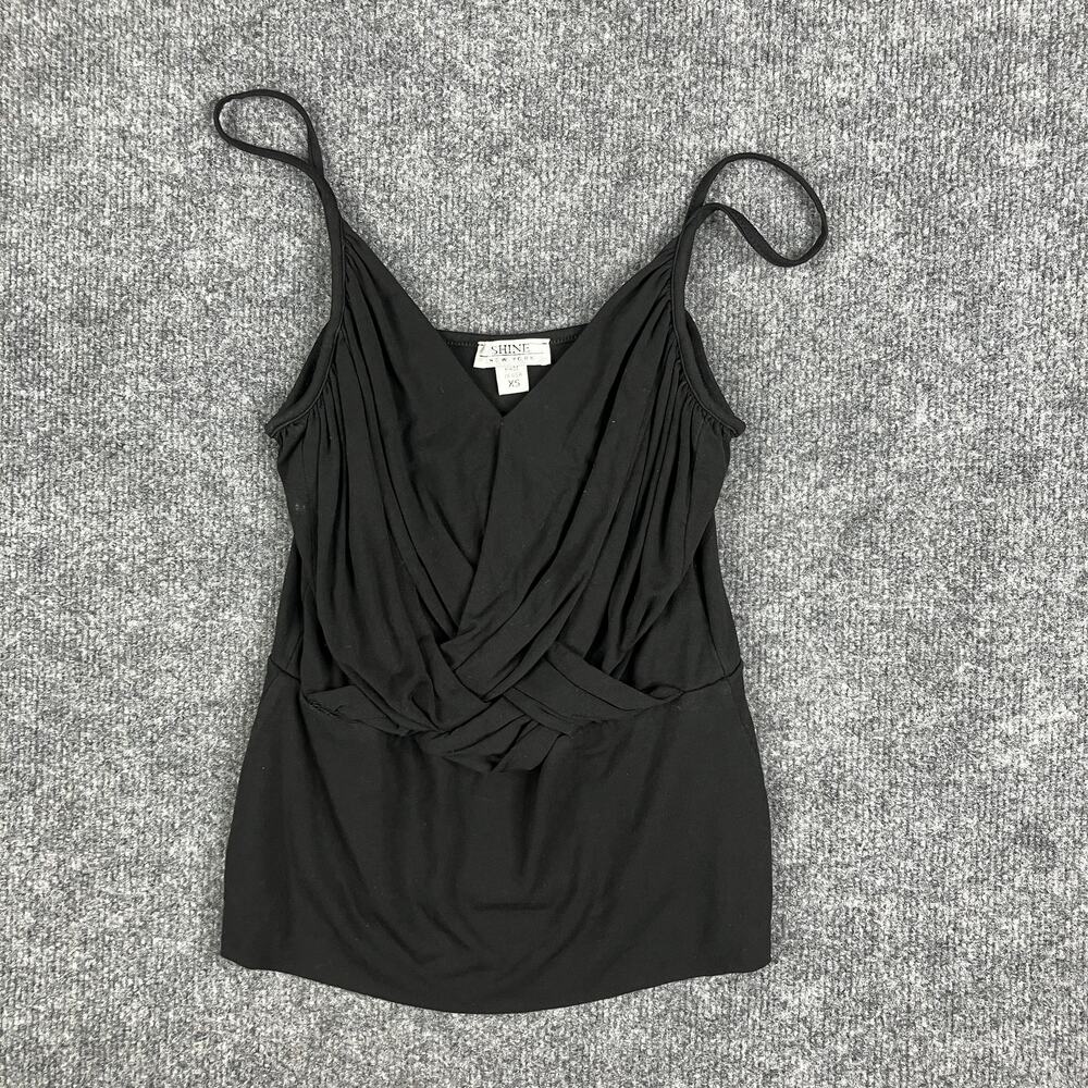 Shine New York Tank Top Womens XS Black Draped V-Neck Made in USA Baby Doll‎